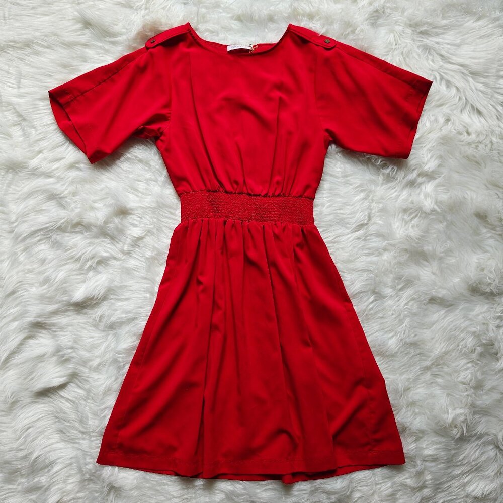 Calvin Klein Red Fit & Flare Elastic Waist Dress, SIZE 2